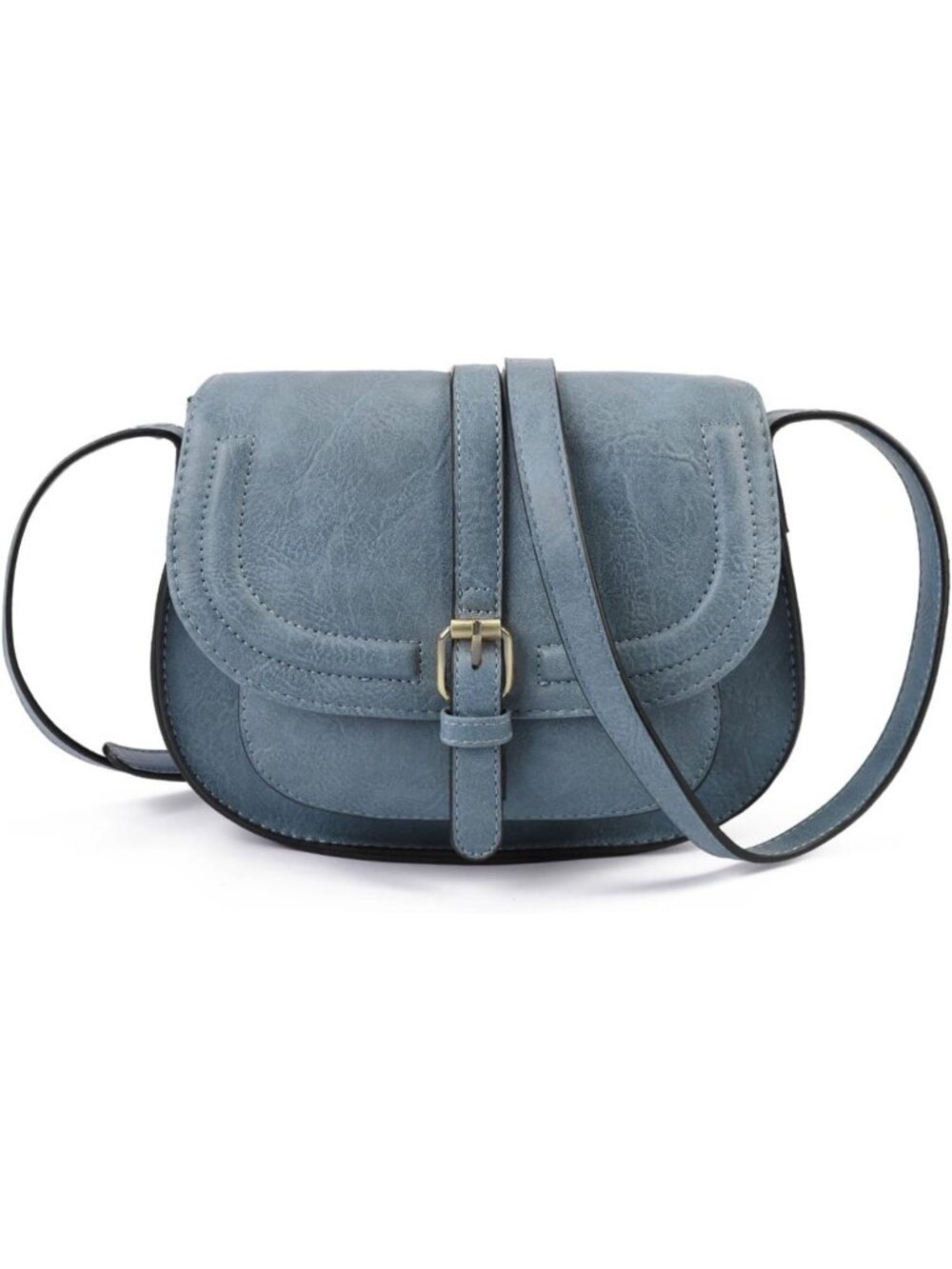 Women's Blue Retro Vegan Leather Vintage Saddle Crossbody Bag Small Boho Purse